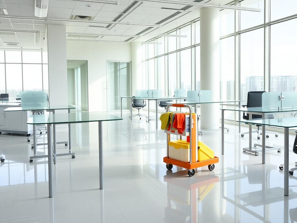 Bright, modern commercial office interior, freshly cleaned