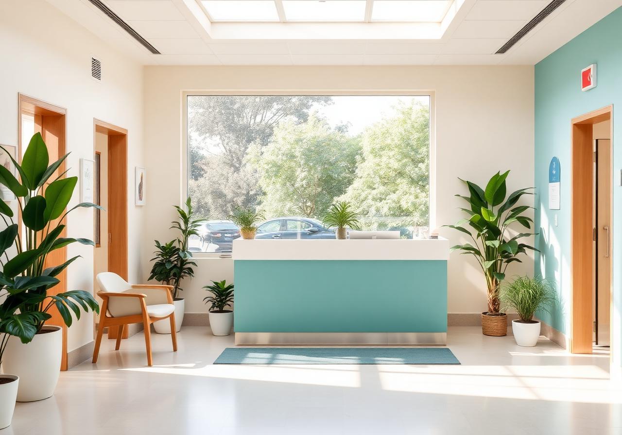 Calm, welcoming healthcare reception, freshly cleaned